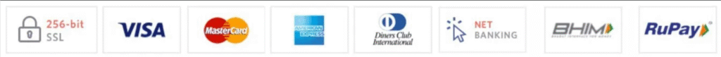 Various payment method logos displayed